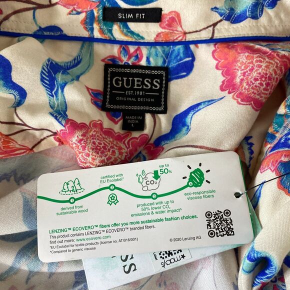 New Guess Slim Fit Floral Tropical Hawaiian Button Down Shirt Men's Size Large - Picture 4 of 9